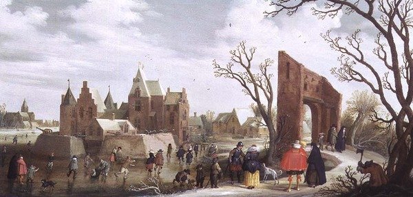 Patinadores en un paisaje invernal de Joost Cornelisz. Droochsloot