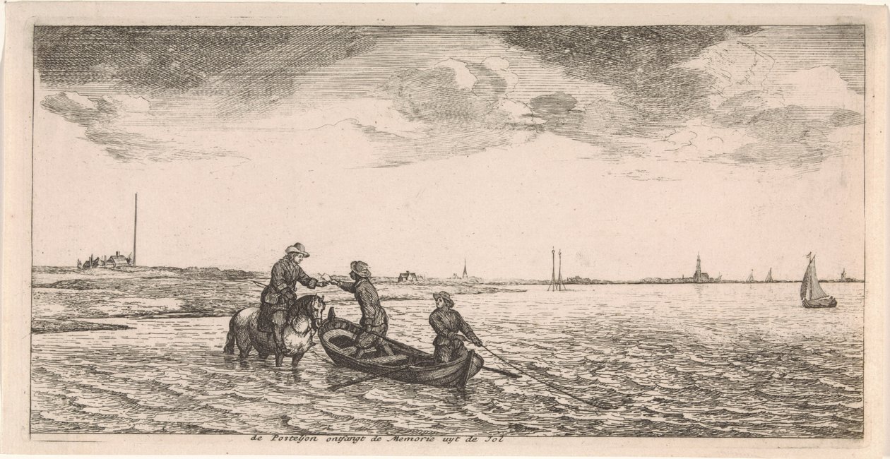 Recepción de correo por un cartero a caballo Postal (título de la serie) de Joost van Geel