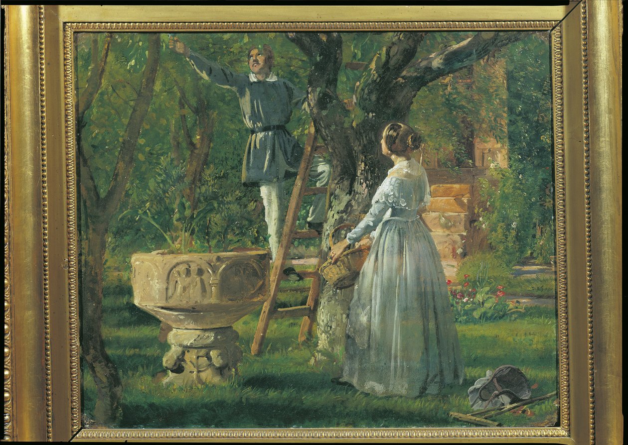 Jardín en Ringsted con una Fuente Bautismal Antigua, 1850 de Jorgan Roed