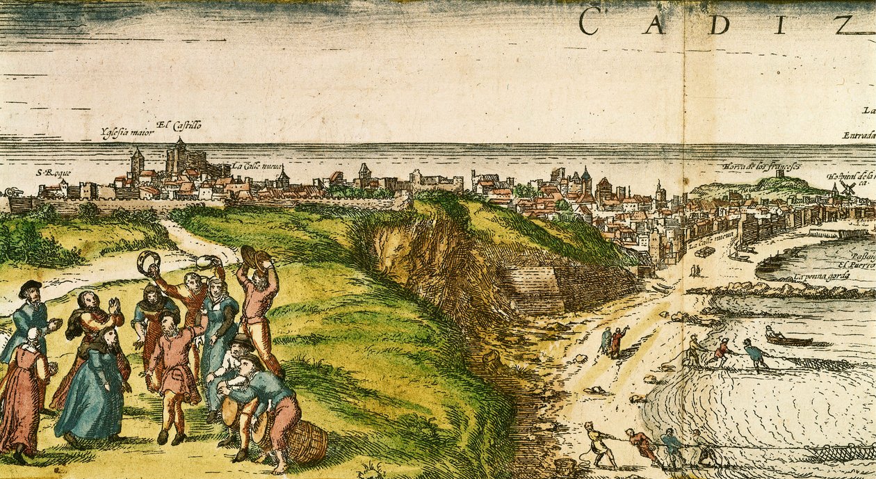Cádiz, España, grabado después de un dibujo de Joris Hoefnagel de Joris (after) Hoefnagel