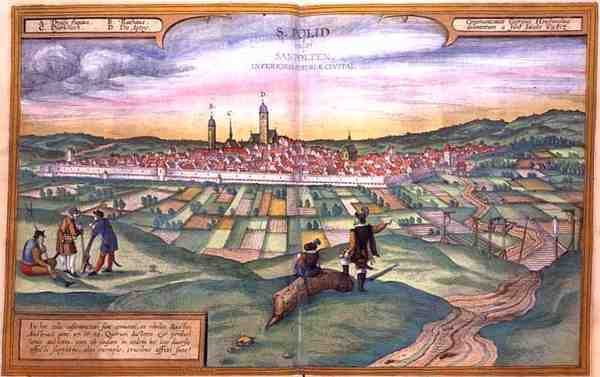 Mapa de San Polten, de "Civitates Orbis Terrarum" de Georg Braun (1541-1622) y Frans Hogneberg (1535-90) de Joris (after) Hoefnagel