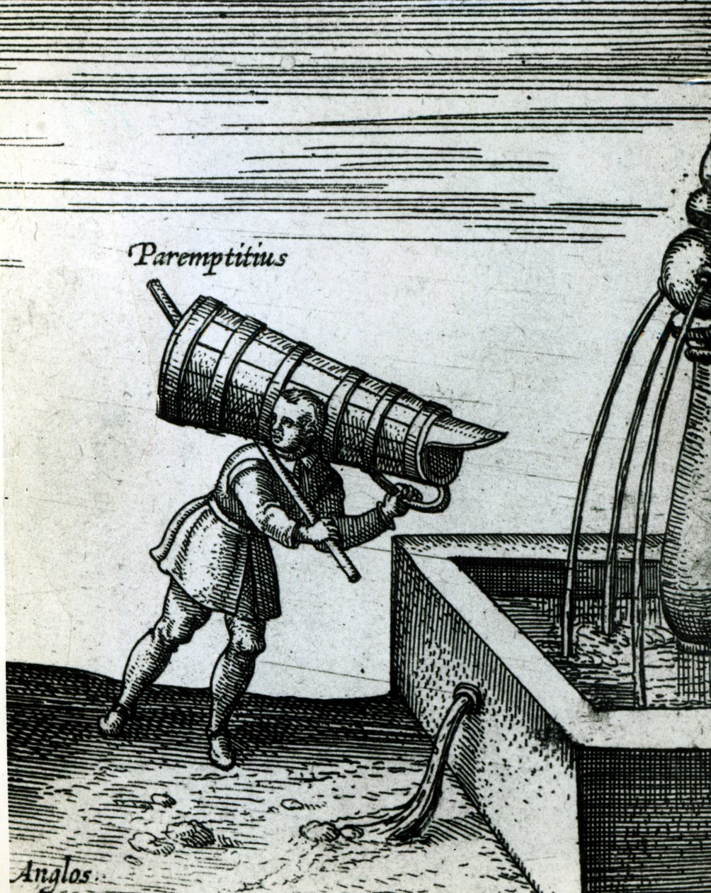 Un aprendiz sacando agua de una fuente (detalle) de Joris Hoefnagel