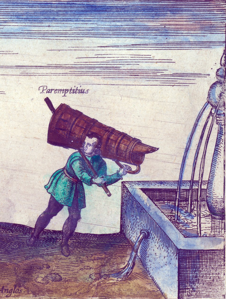 Un aprendiz recogiendo agua de una fuente, 1598 (detalle) de Joris Hoefnagel