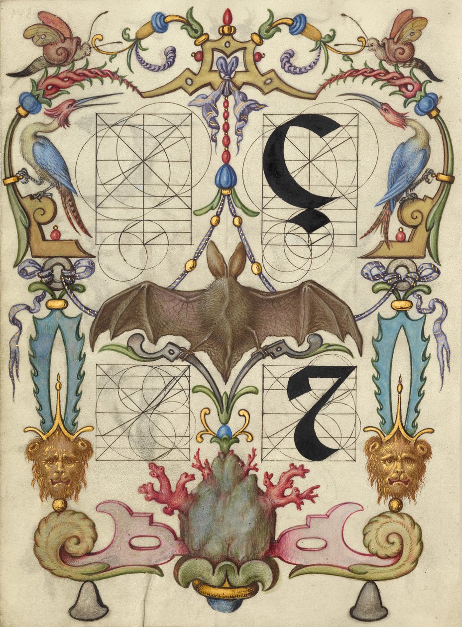Guía para la construcción de las letras ç y tironian et de Joris Hoefnagel