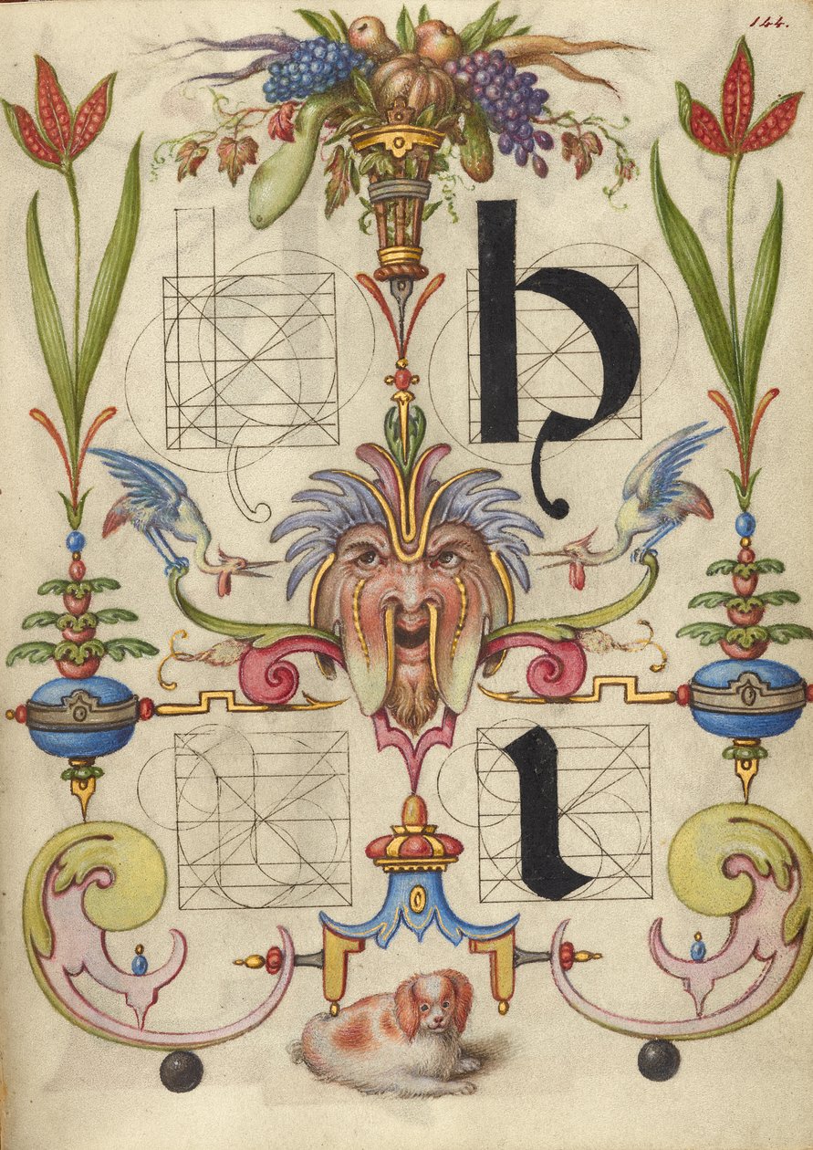 Guía para la construcción de las letras h e i de Joris Hoefnagel