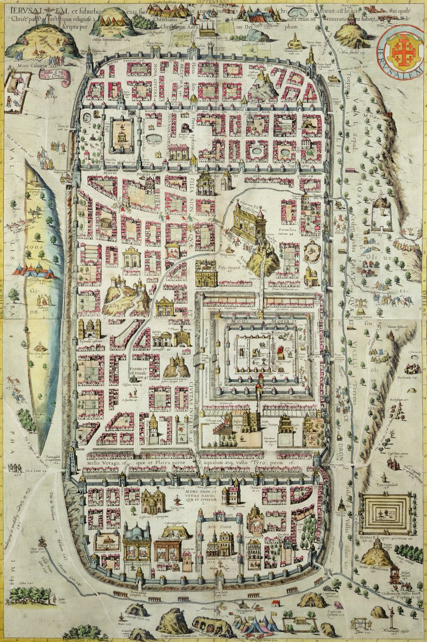 Mapa de Jerusalén y el área circundante, de 