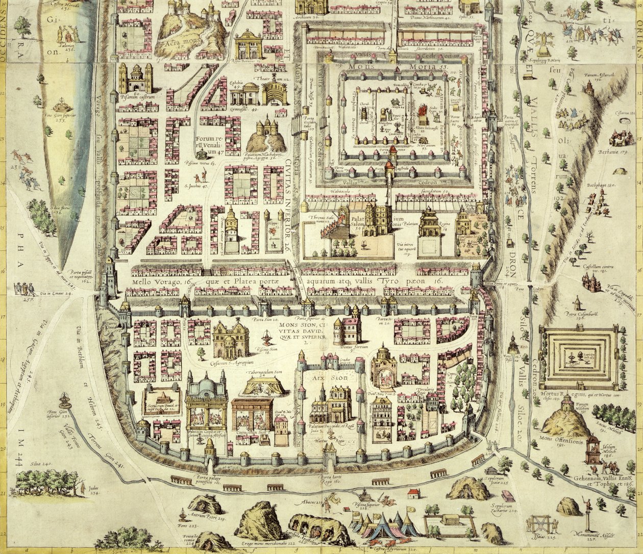Mapa de Jerusalén y el área circundante, de 