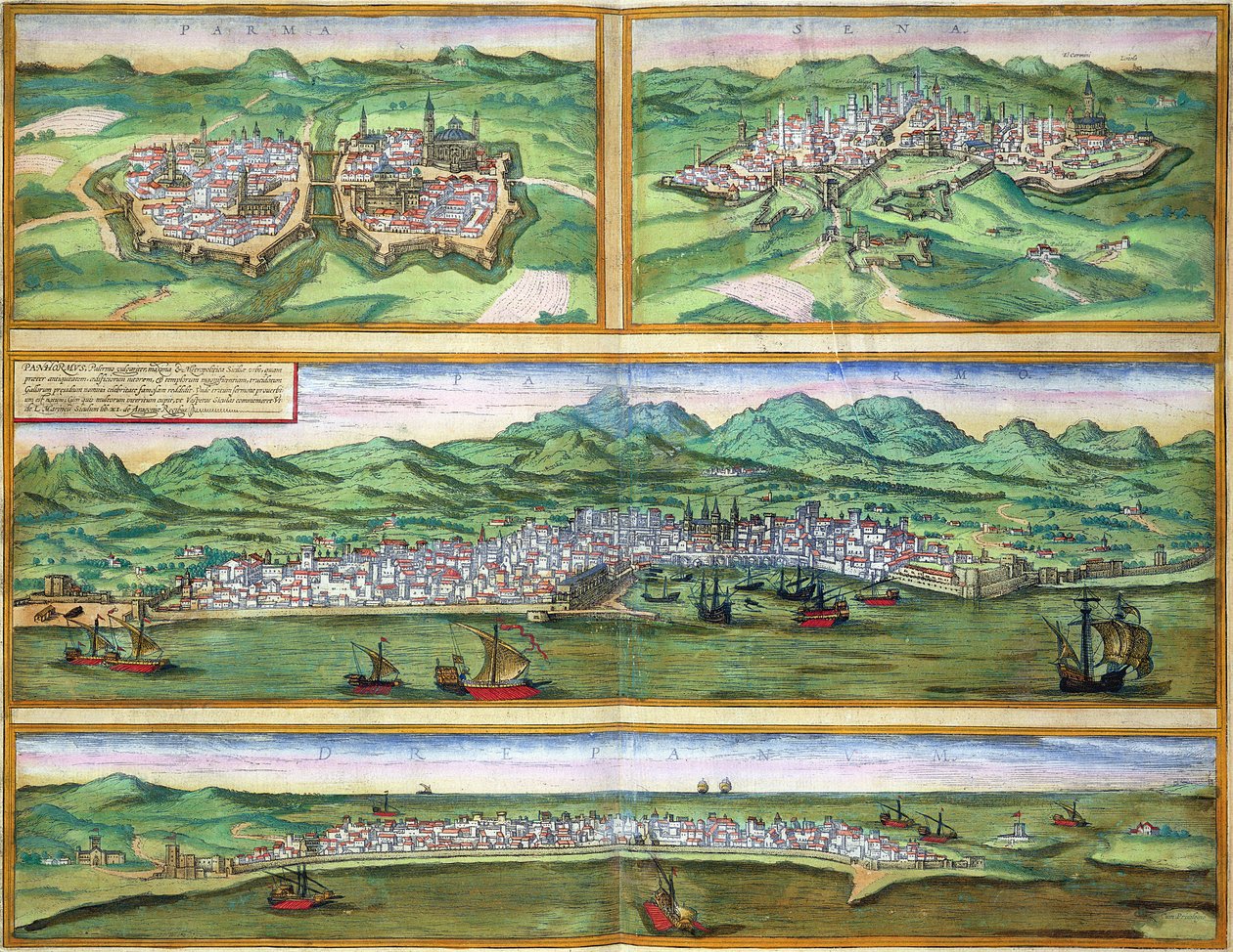 Mapa de Parma, Siena, Palermo y Drepanum, de 
