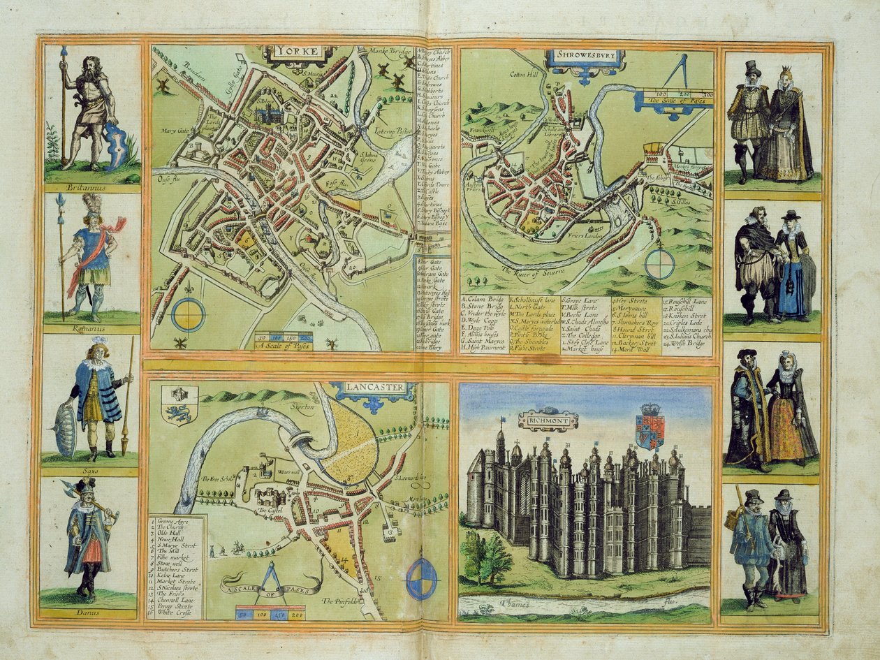 Mapas de York, Shrewsbury, Lancaster y Richmond, de 