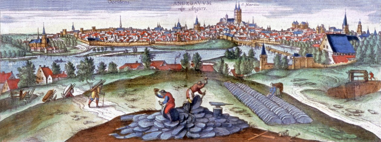 Carrera de la pizarra en Angers, c.151 (grabado) de Joris Hoefnagel