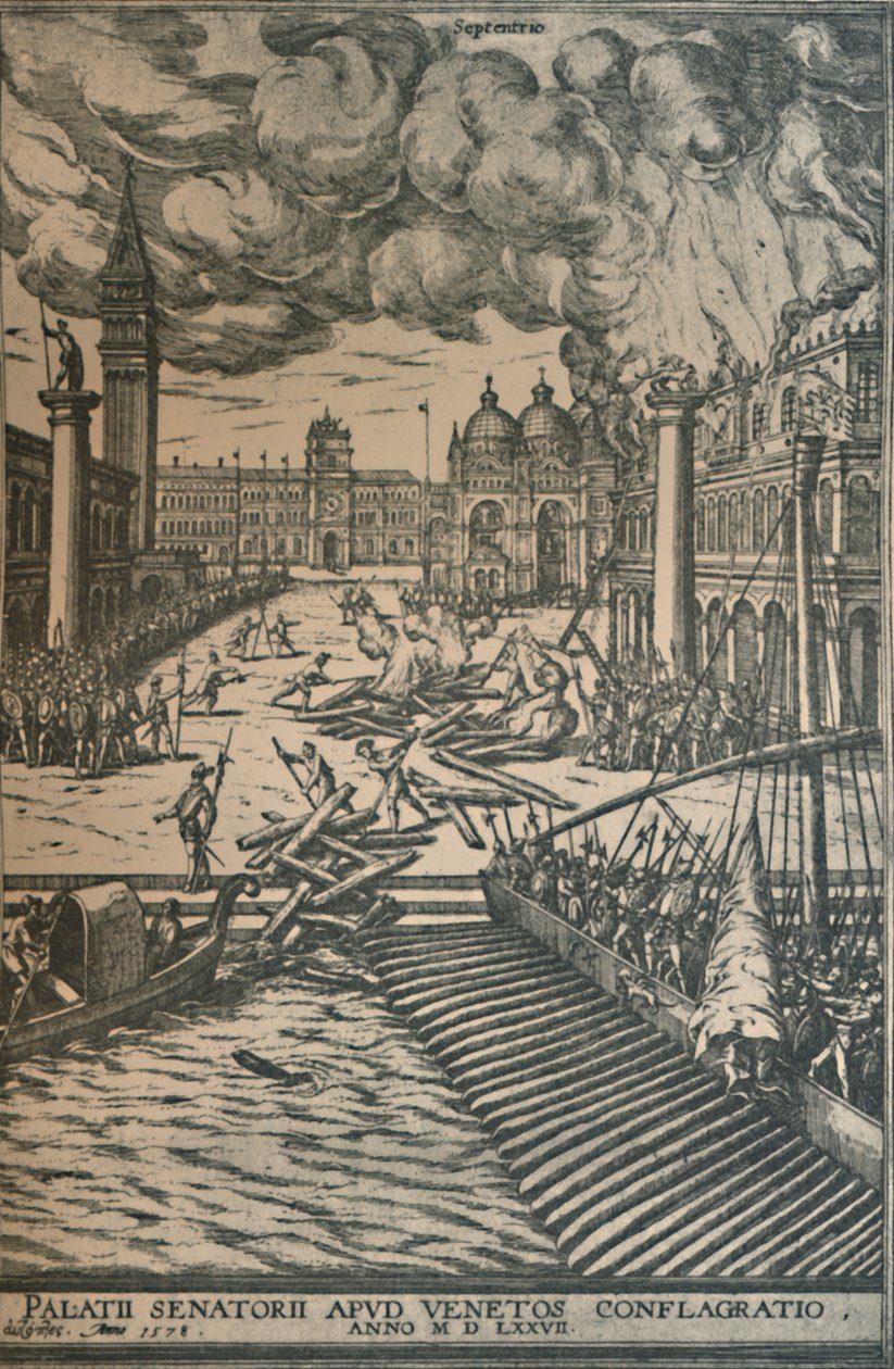 El incendio del Palacio Ducal, 1578, 1925 de Joris Hoefnagel