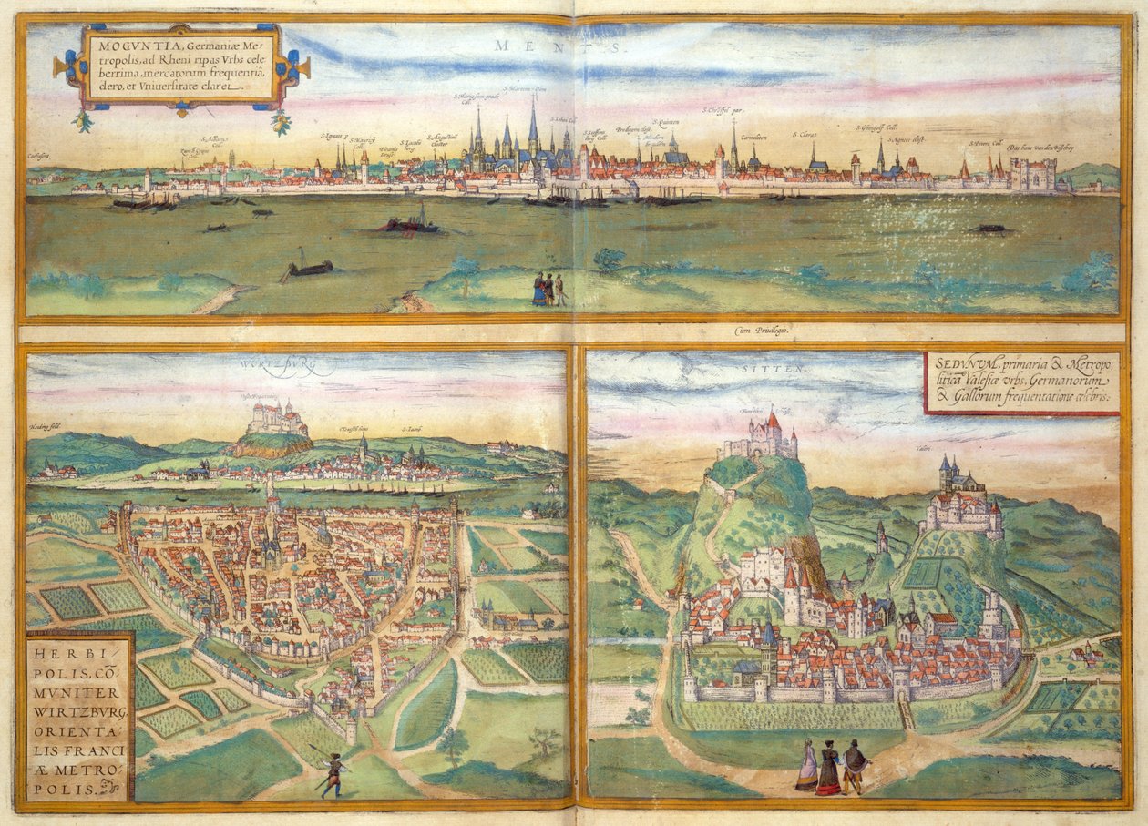 Metz, Wurtzburg y Sittensen, de Civitates Orbis Terrarum por Georg Braun (1541-1622) y Frans Hogenburg (1535-90), c.1572 de Joris after Hoefnagel