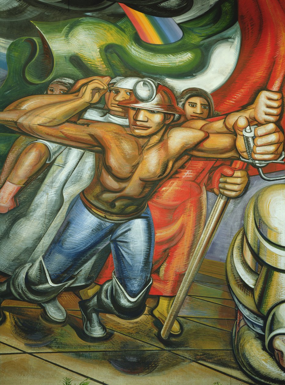 Procesión de trabajadores y mineros, del ciclo "El pueblo mexicano pide seguridad social" (fresco) de José Clemente Orozco