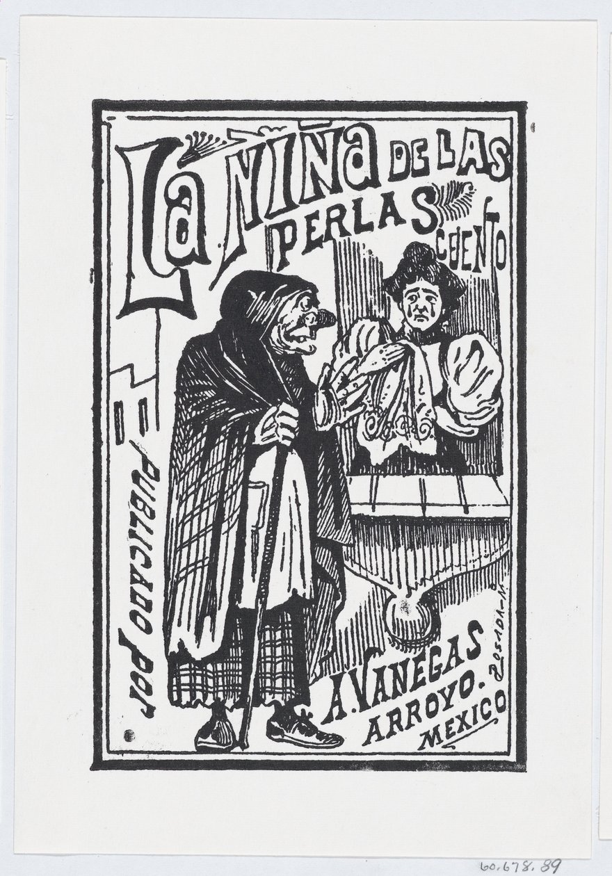 Una mujer llorando con un pañuelo en la mano hablando con una vieja bruja, ilustración..., ca. 1880-1910 de José Guadalupe Posada