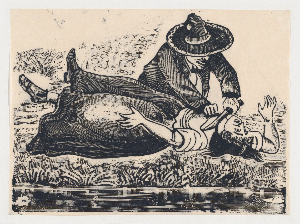 Francisco Guerrero, el chaleco y asesino, asesinando a una mujer de José Guadalupe Posada
