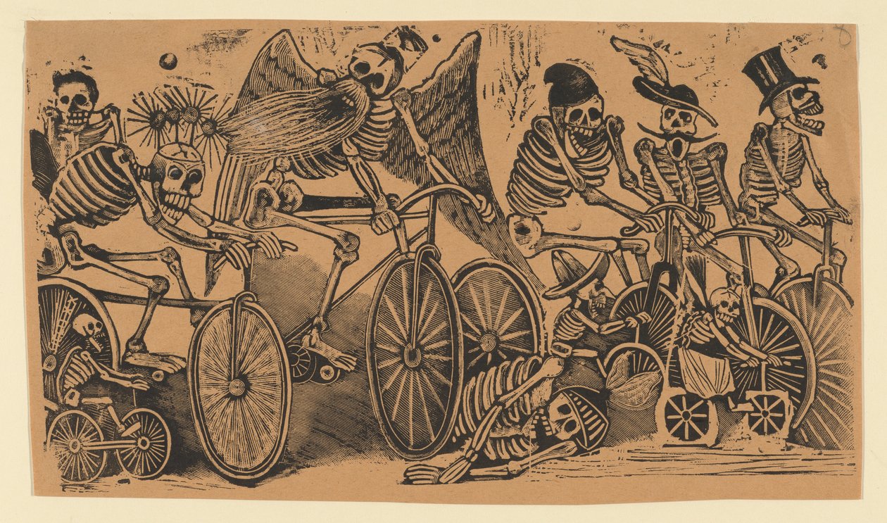 Calaveras esqueléticas montando bicicletas, ca. 1900 de José Guadalupe Posada