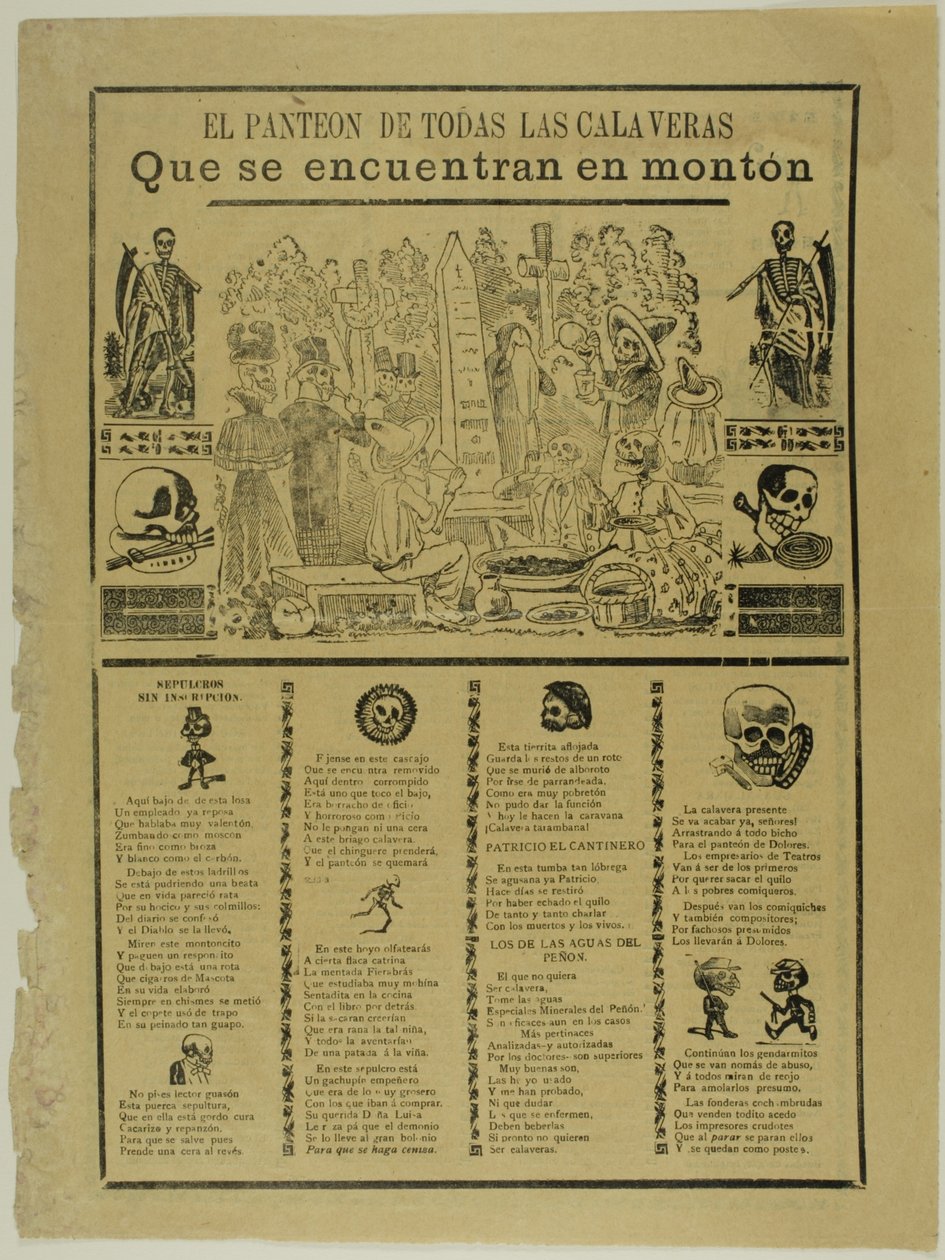 El mausoleo de todas las calaveras que se encuentran en un montón de José Guadalupe Posada