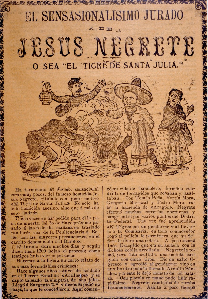 La muy sensacional trama de Jesús Black, alias, El Tigre de Santa Julia de José Guadalupe Posada