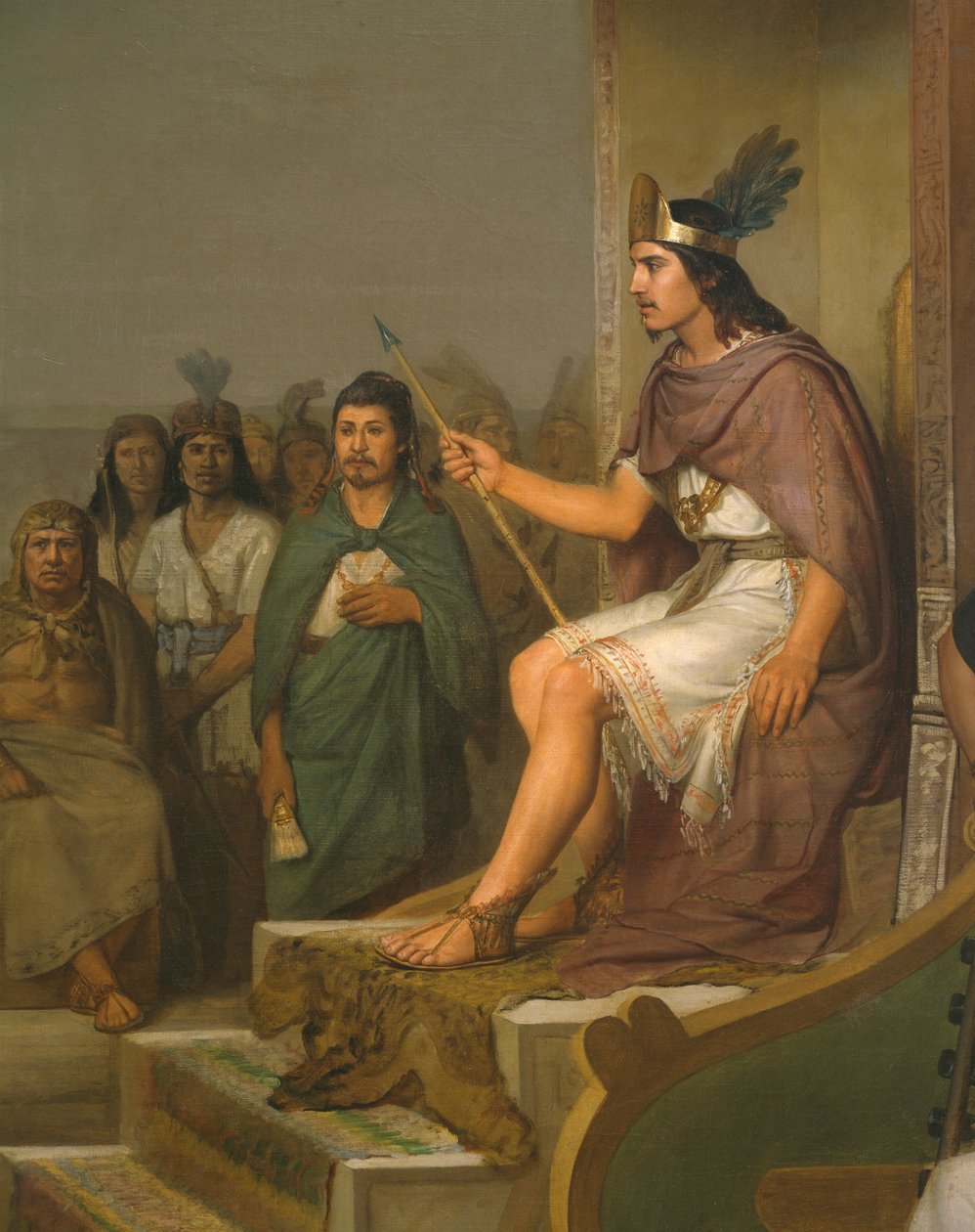 Descubrimiento de pulque, detalle de Moctezuma II c.1470-1520 de José María Obregón