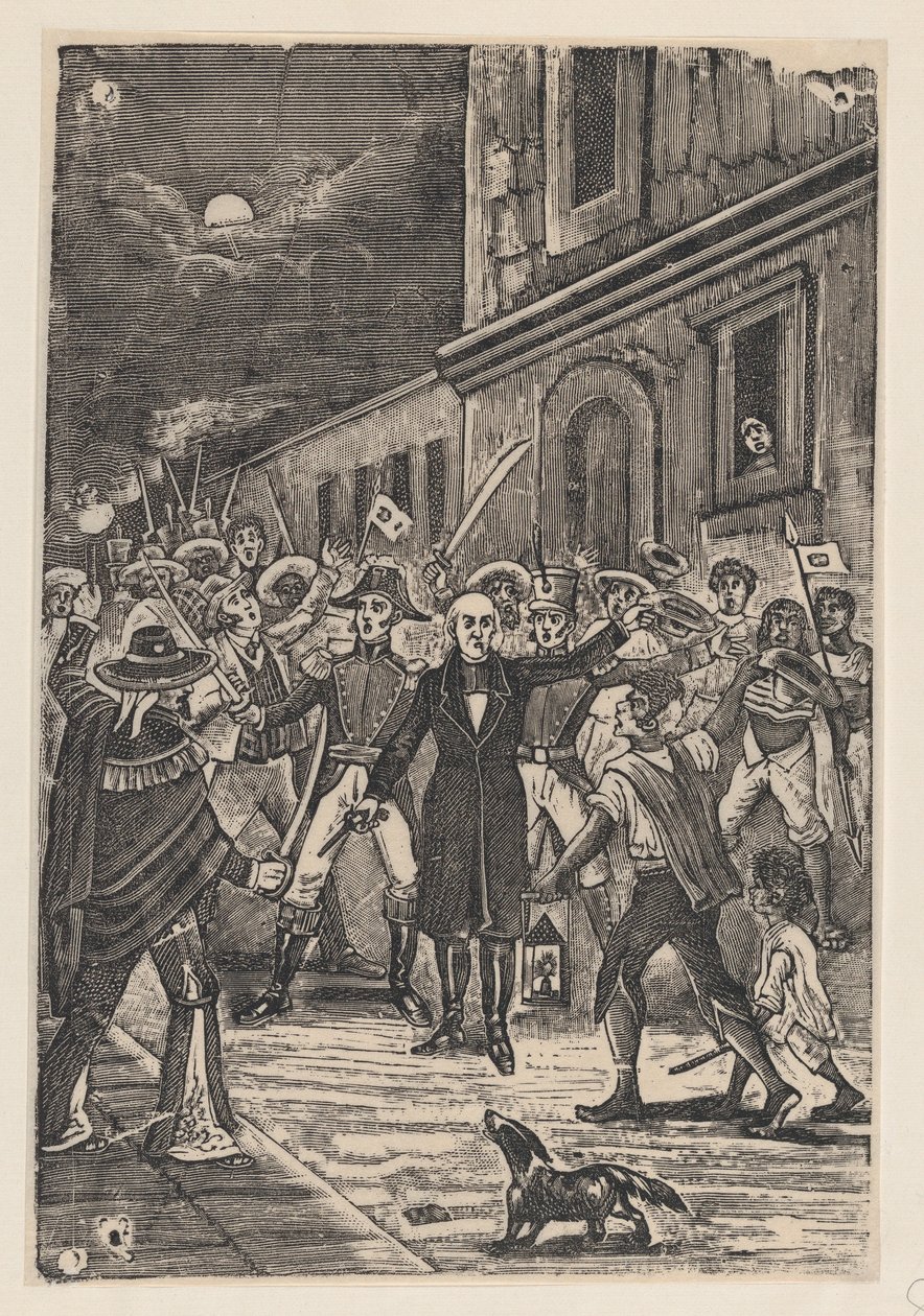 Un grupo de hombres armados lanzando un grito por la independencia de José Guadalupe Posada