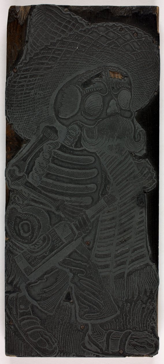 Bloque de impresión para Calavera de las masas, n.º 2 de José Guadalupe Posada