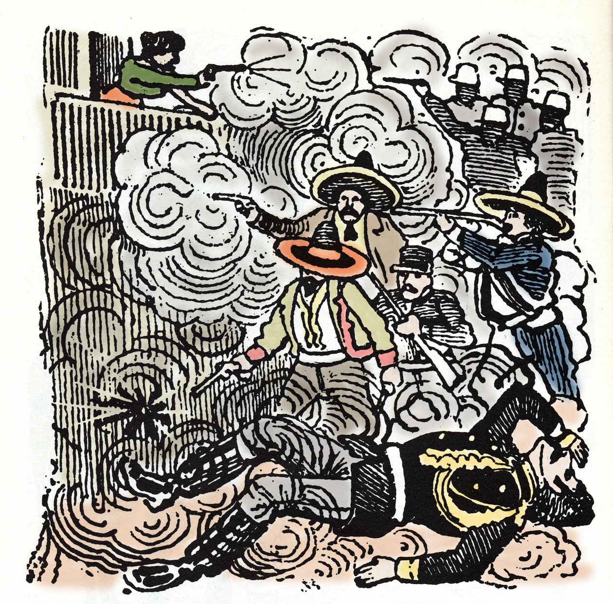La Revolución Mexicana (1910-1920): asalto a la casa de Aquiles Serdán (1876-1910). Xilografía de José Guadalupe Posada (1852-1913). de José Guadalupe Posada