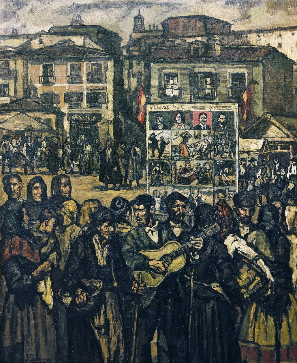 GUTIERREZ SOLANA, José (1886-1945). El cartel del crimen (El músico ciego). ca. 1920. (78 x 64 cm). Óleo sobre lienzo. Colección particular de Jose Gutierrez Solana