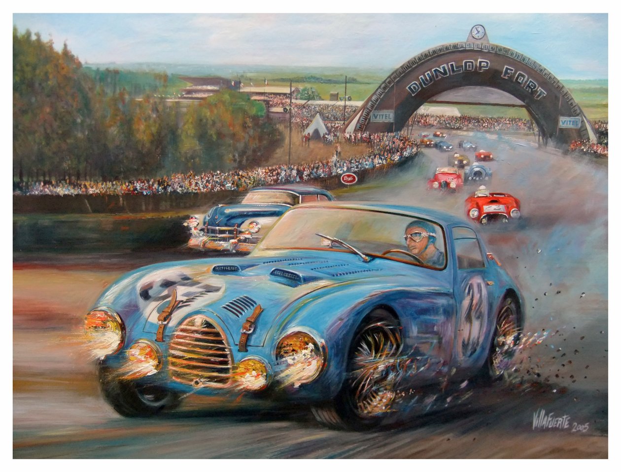 Juan Manuel Fangio en Le Mans 1950 Gordini Typr 18S (acrílico sobre lienzo) de Jose Maria Villafuerte