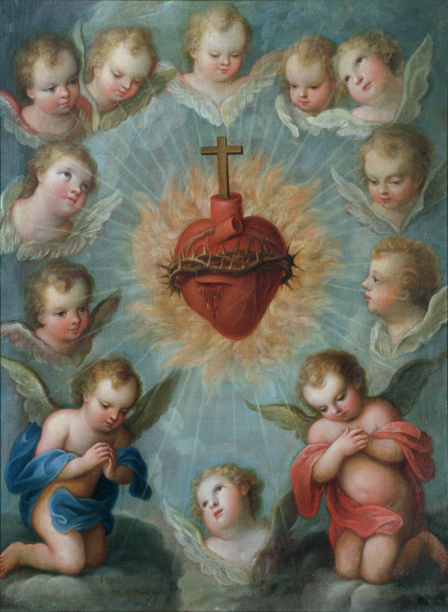 Sagrado Corazón de Jesús rodeado de ángeles, c.1775 de Jose de or Joseph Paez