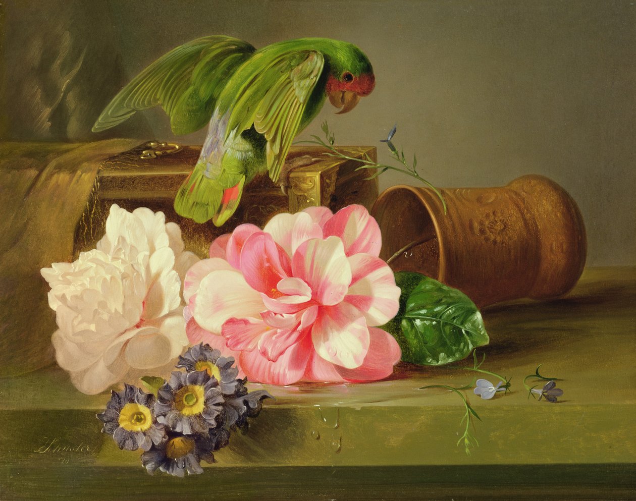 Naturaleza muerta con loro, 1879 de Josef Schuster
