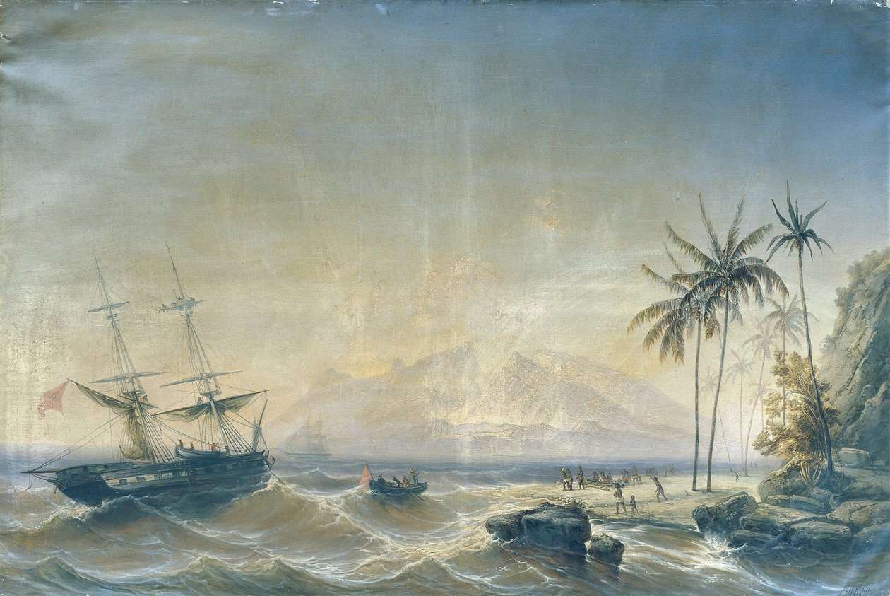 Buque de guerra frente a las Islas del Mar del Sur de Josef Carl Berthold Püttner