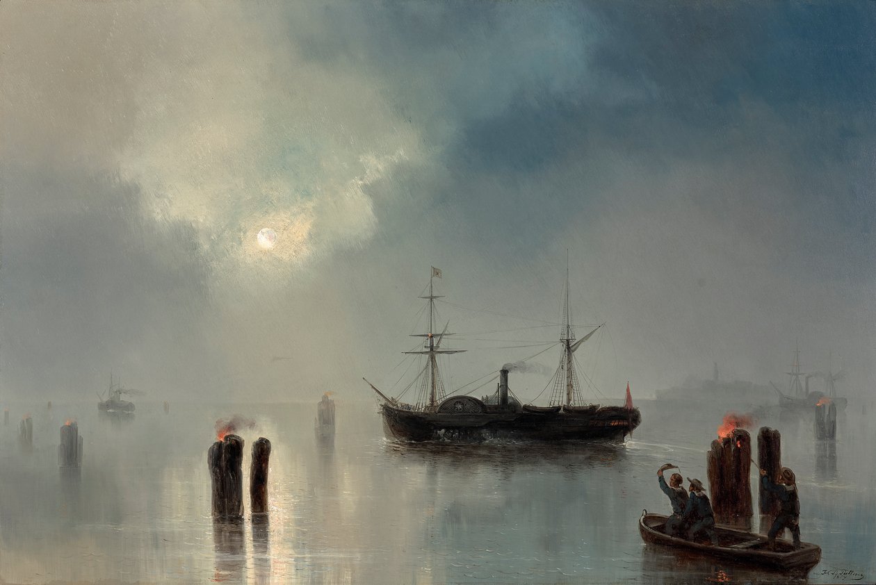 Paseo nocturno en la laguna de Josef Carl Berthold Püttner