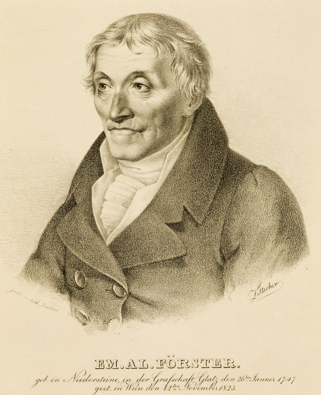 Retrato de Emanuel-Aloys Forster (1748-1823), compositor y profesor de contrapunto (litografía) de Josef Eduard Teltscher