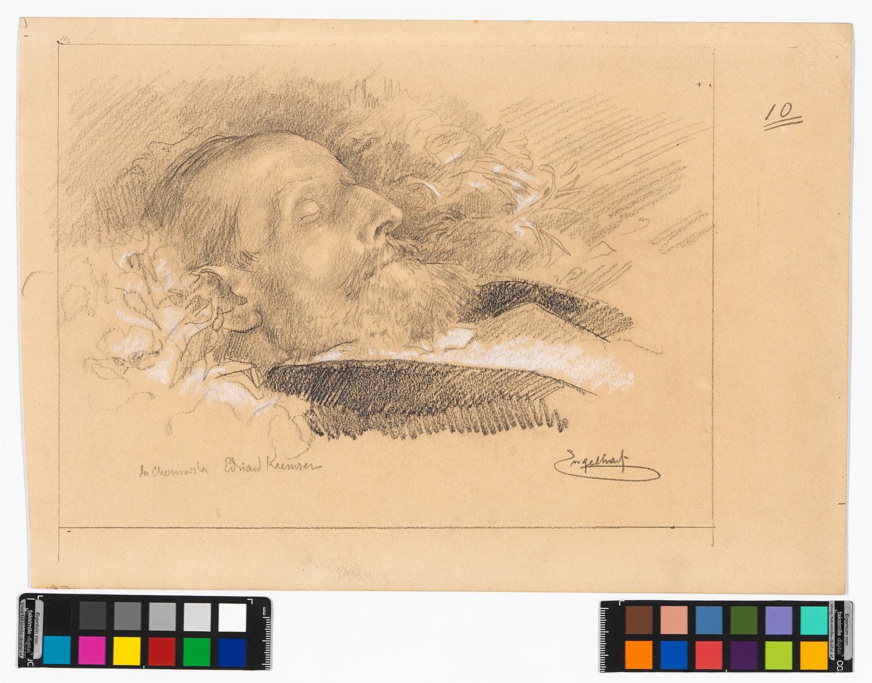 Porträt des Chormeisters und Komponisten Eduard Kremser auf dem Sterbebett de Josef Engelhart