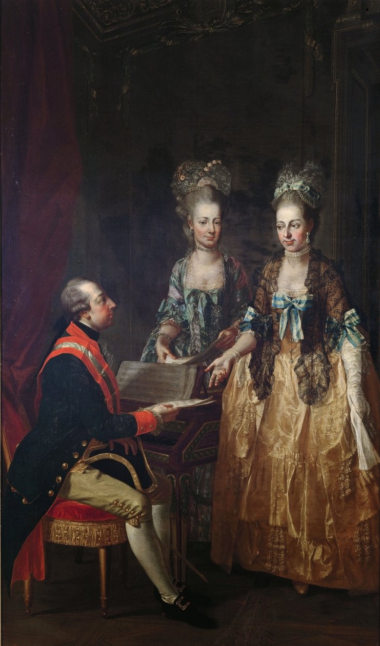 Retrato del emperador José II en la espineta con sus hermanas María Isabel y María Ana. de Josef Hauzinger