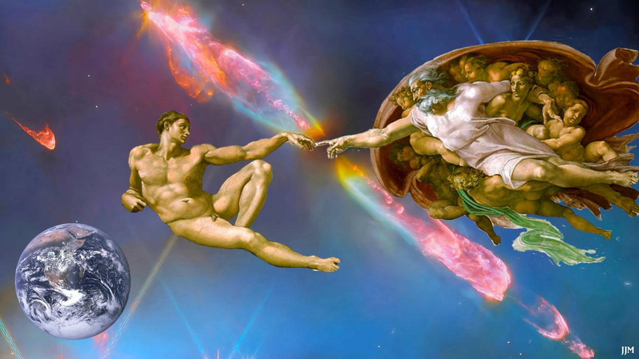 JJM-recrear: Miguel Ángel_La Creación de Adán+JWST de Josef Johann Michel