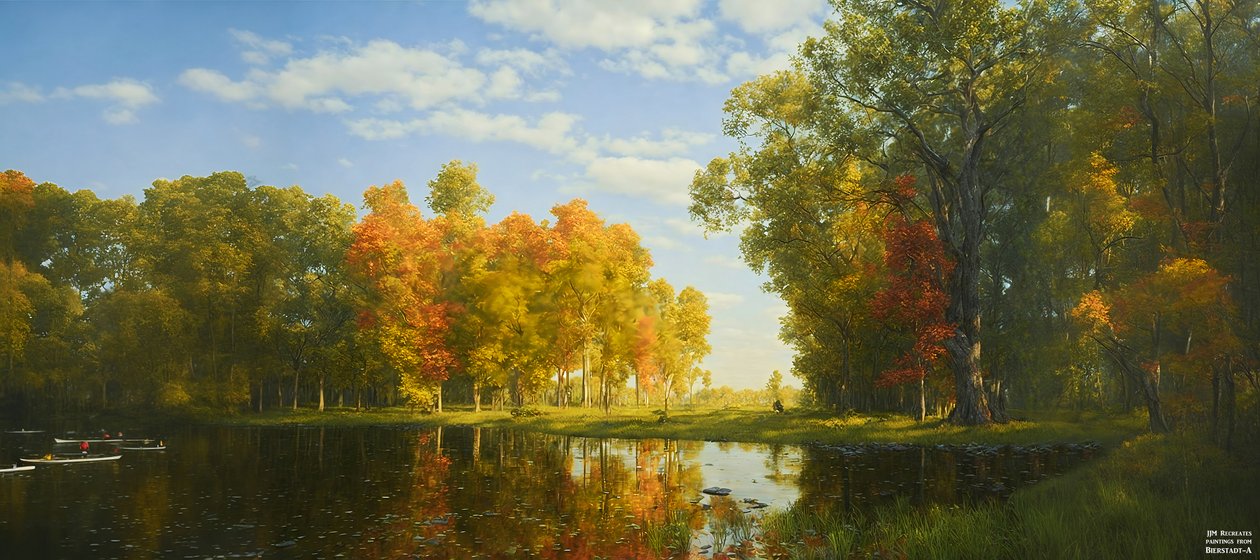JJM recrea Bierstadt-A: Bosque otoñal de Josef Johann Michel