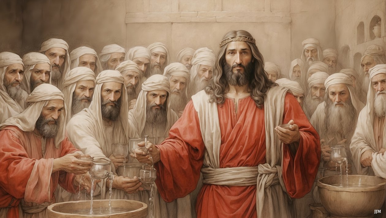 Jesús_dice a los criados_llenar las tinajas_Bodas de Canaán_03 de Josef Johann Michel