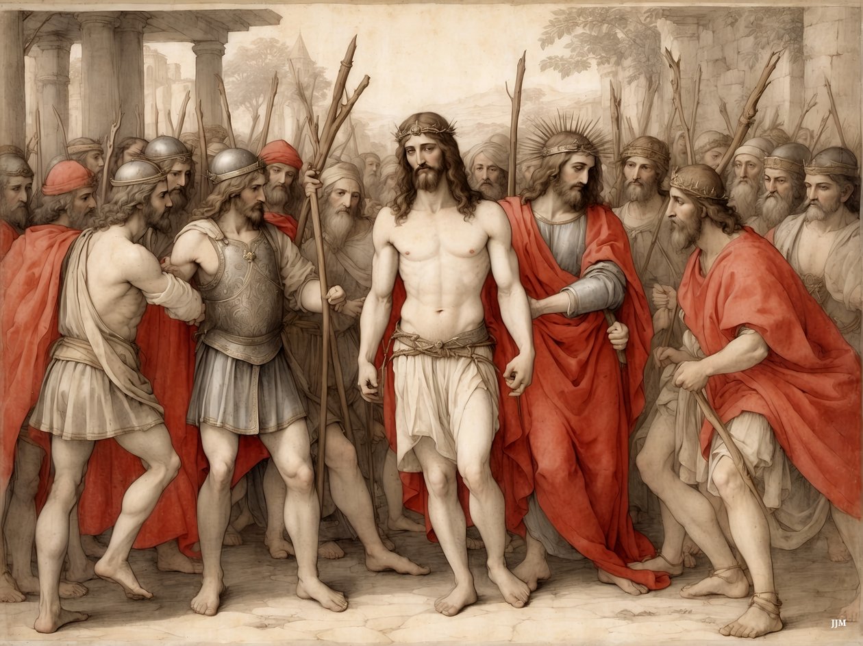 Jesús_burlado y apaleado por soldados romanos_02 de Josef Johann Michel