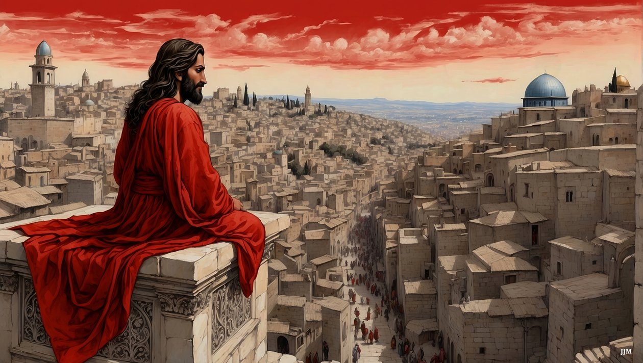 Jesús_fue colocado en el pináculo del templo por el diablo - caiga_01 de Josef Johann Michel