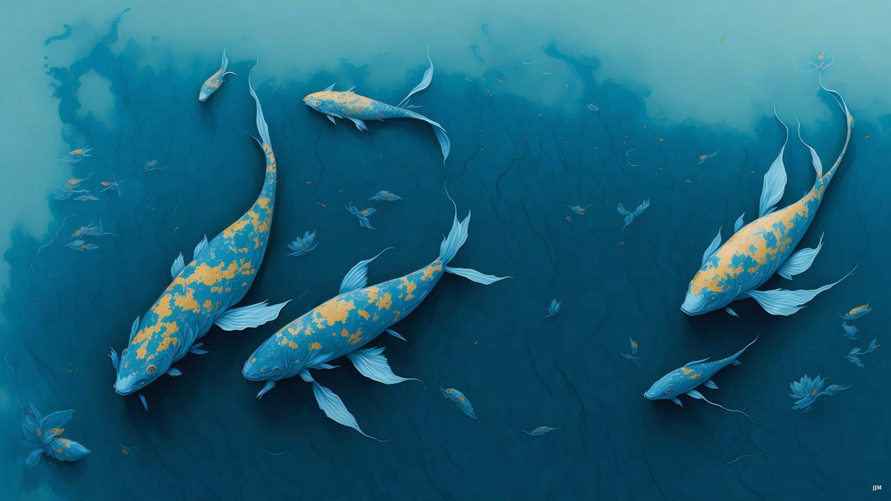 pintura a tinta: Koi-Pez_arpa_azul_01 de Josef Johann Michel