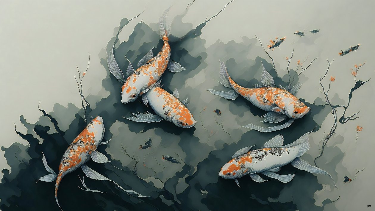pintura a tinta: Pez carpa koi_03 de Josef Johann Michel