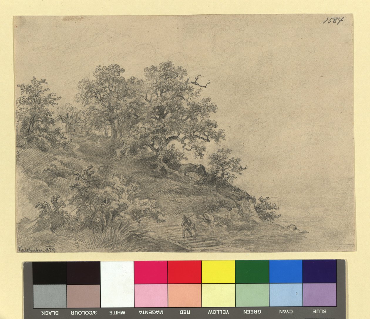 Colina boscosa con una casa de campo de Josef Kriehuber