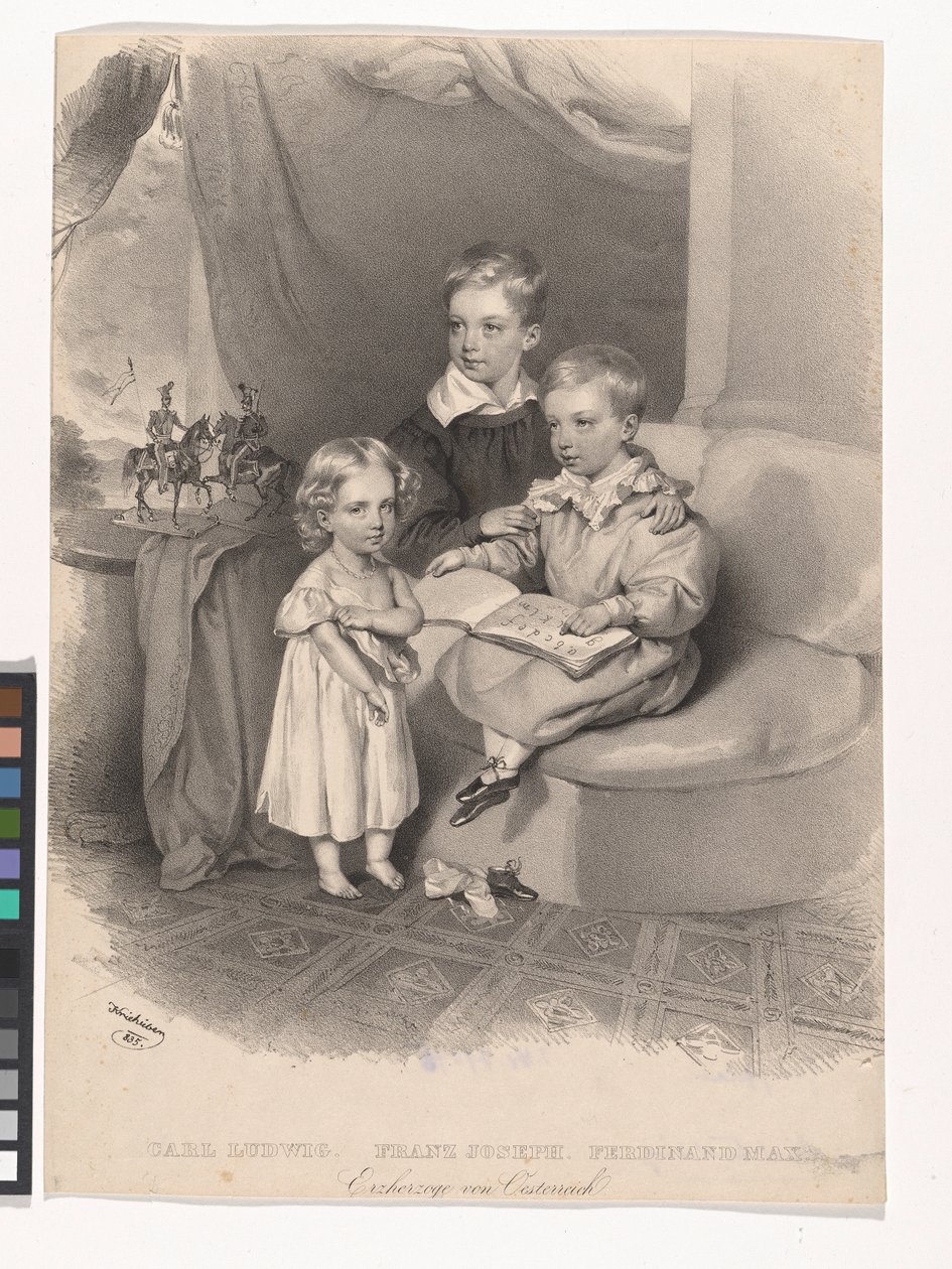 Los archiduques Carlos Luis, Francisco José y Fernando Máximo de Austria de Josef Kriehuber