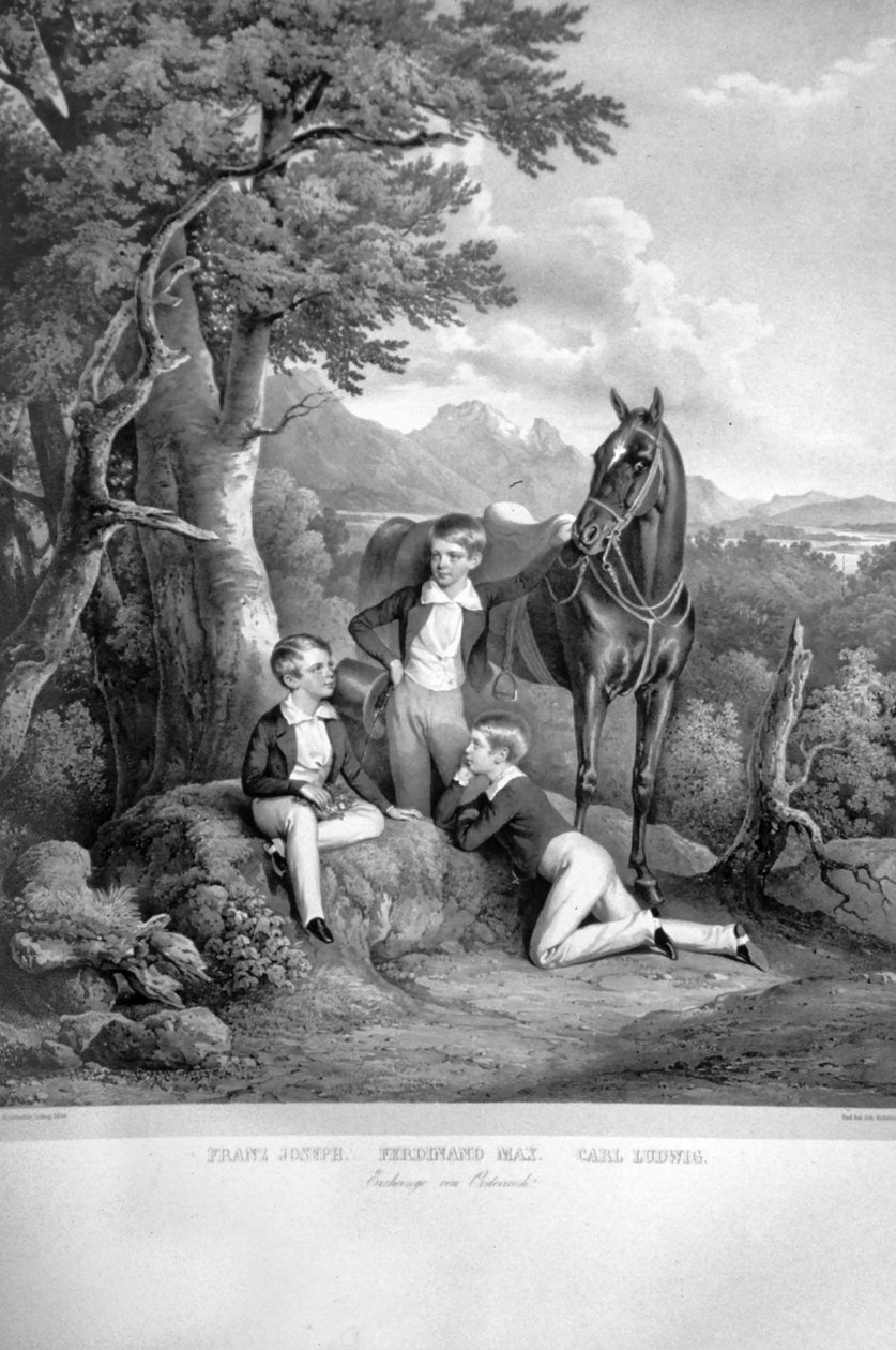 Francisco José I con sus hermanos Litho de Josef Kriehuber