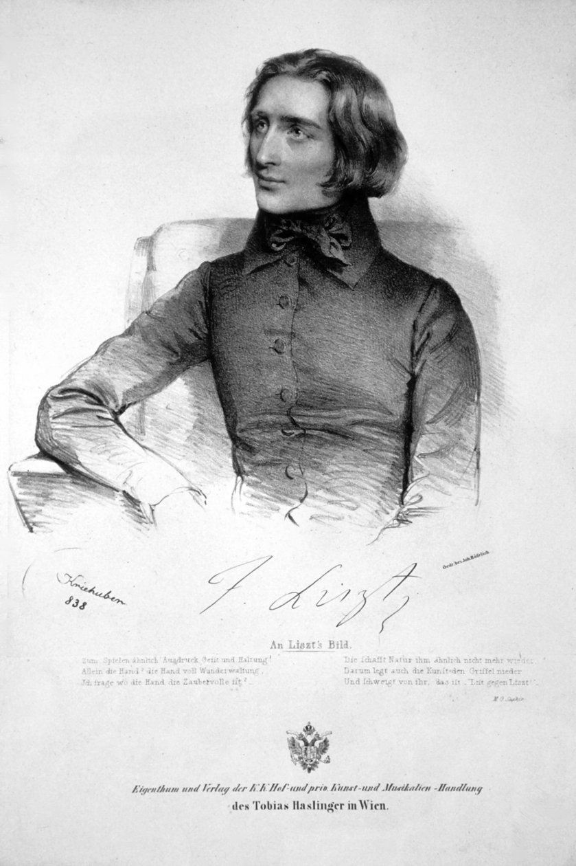 Franz Liszt Litografía 1838 de Josef Kriehuber