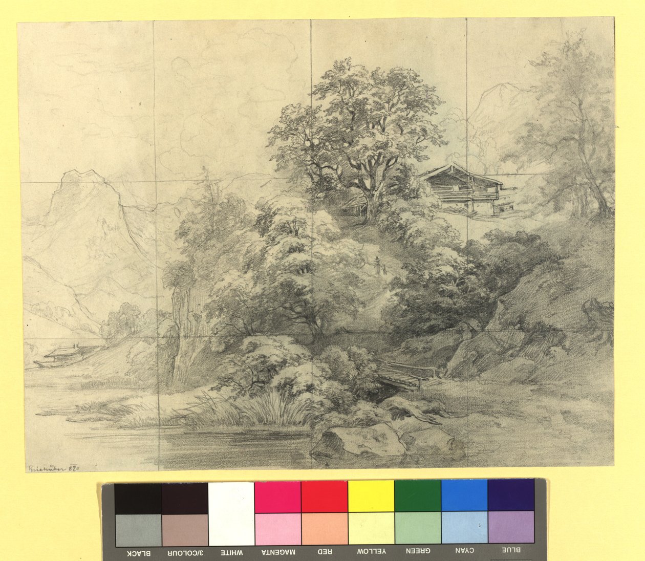 Paisaje montañoso con granjas de Josef Kriehuber