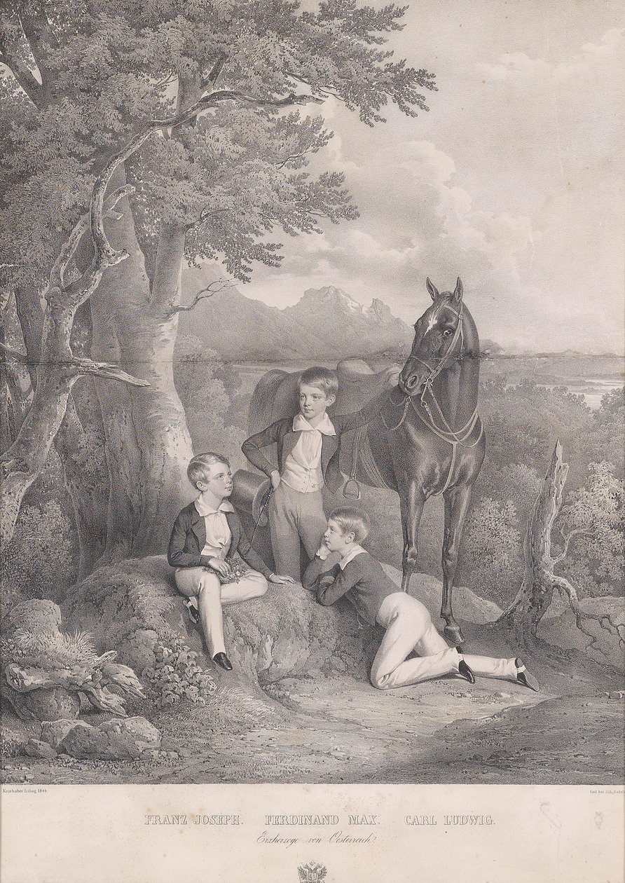 Josef Kriehuber Los archiduques Francisco José - Fernando Max - Carl Luis 1844 de Josef Kriehuber