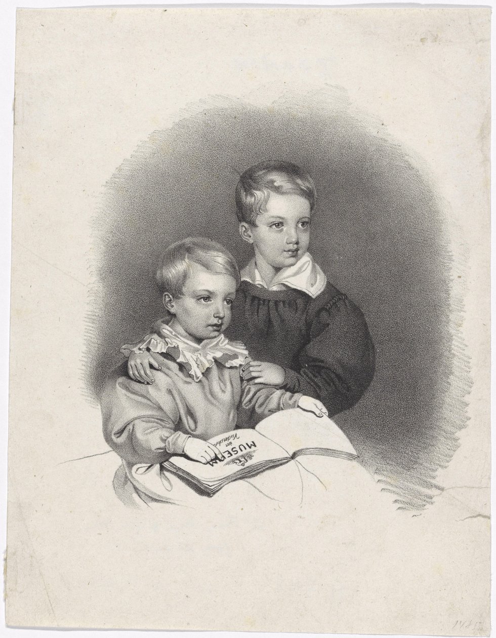 El príncipe heredero Francisco José y el archiduque Fernando Maximiliano José de niños de Josef Kriehuber