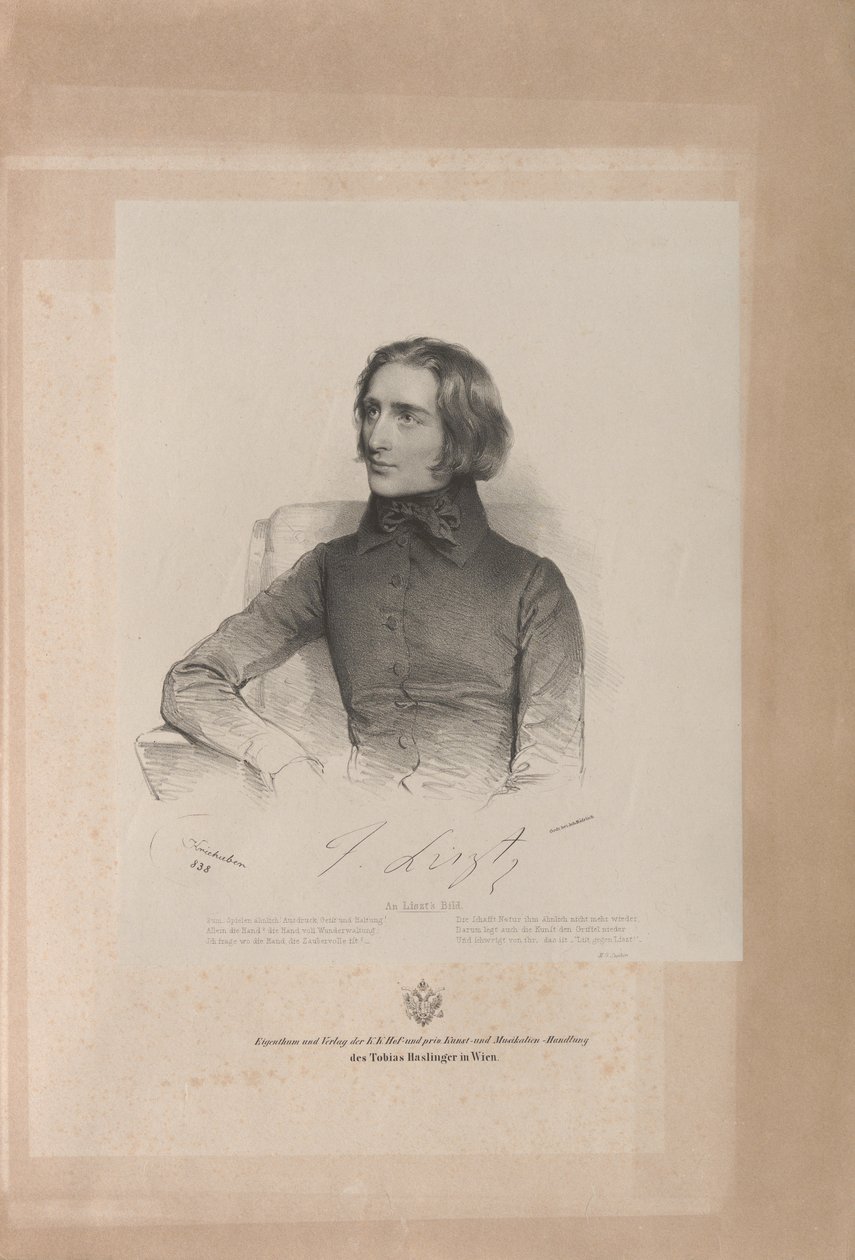 Retrato de Franz Liszt 1811-1886, 1838 de Josef Kriehuber